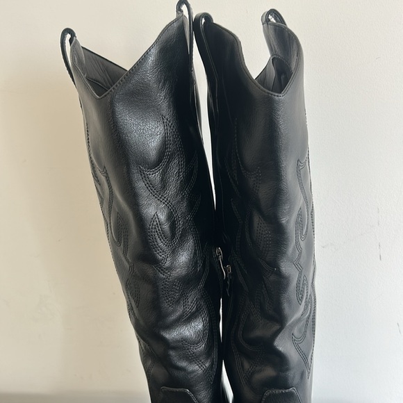 Western Faux Leather Black Tall Cowboy Boots Sz 9.5 - Picture 9 of 16